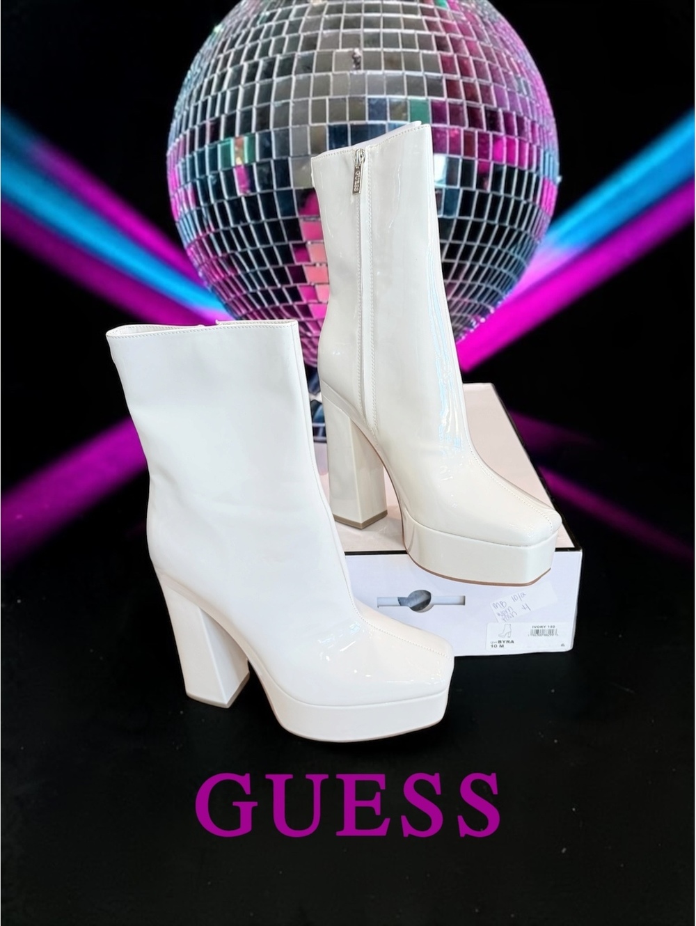 ✨ NIB Guess Byra Ivory Patent Platform Boots ✨
